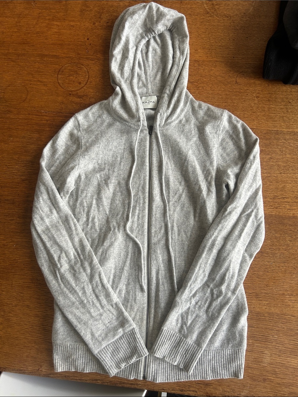 Le Kasha Gray Hooded 100% cashmere Zip Sweater - women